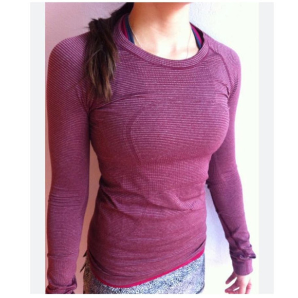 lululemon athletica Tops - Lululemon Rust Berry Tonka Stripe Swiftly Tech Women SZ 8